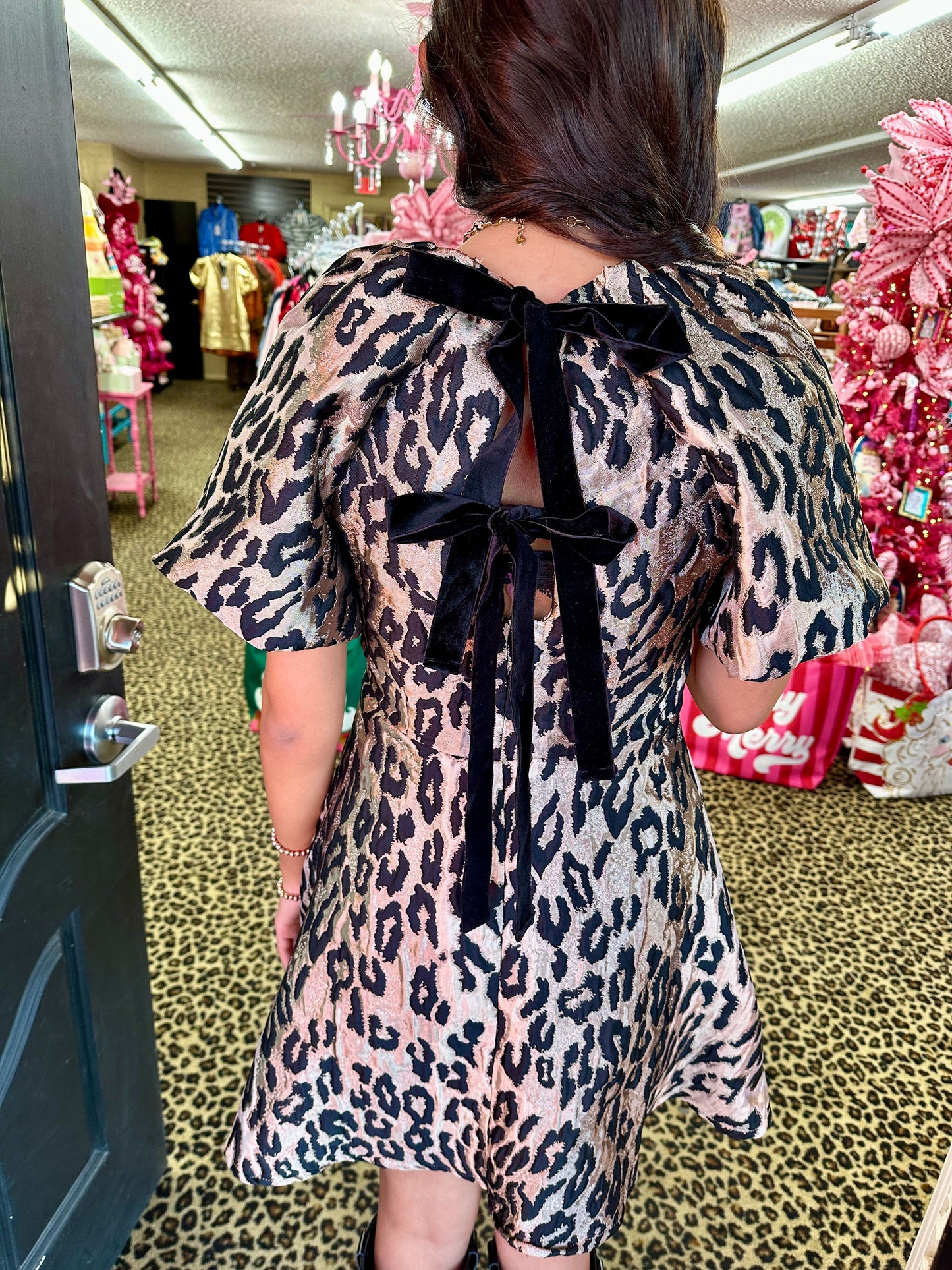 Puff Metallic Cheetah Print Dress