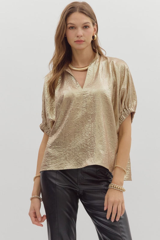 Gold Metallic V-Neck Collar Top