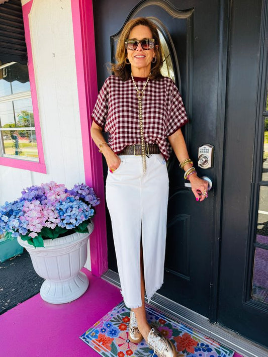 Burgundy/Cream Checkered Sweater