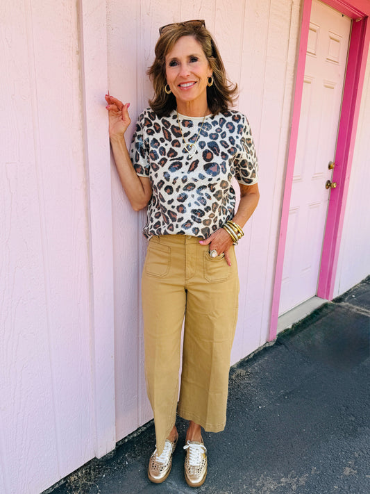 Oatmeal Leopard Sequin Top