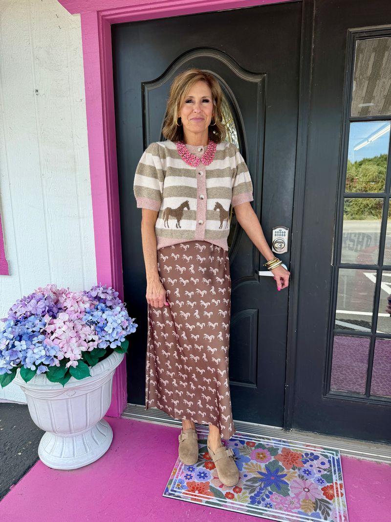 Blush Striped Sweater W/ Horse