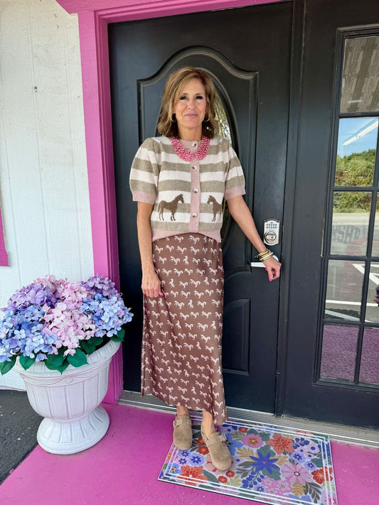 Blush Striped Sweater W/ Horse