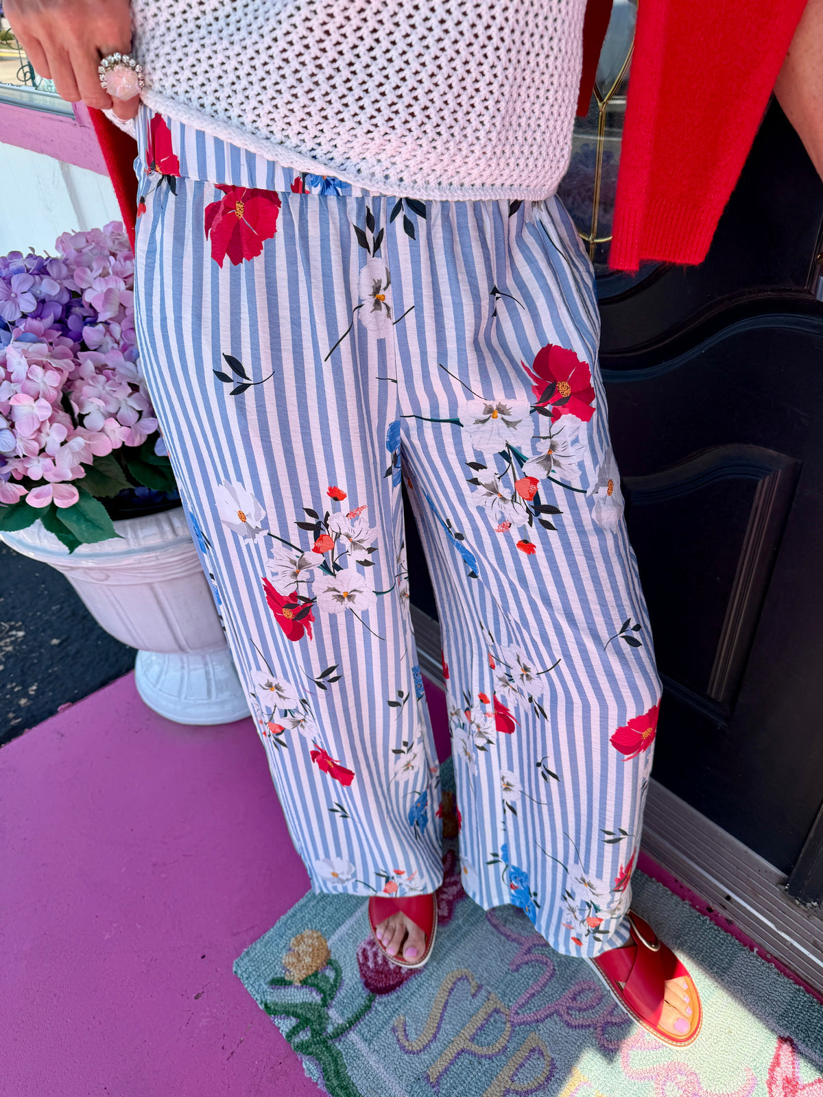 Blue Striped Floral Pants