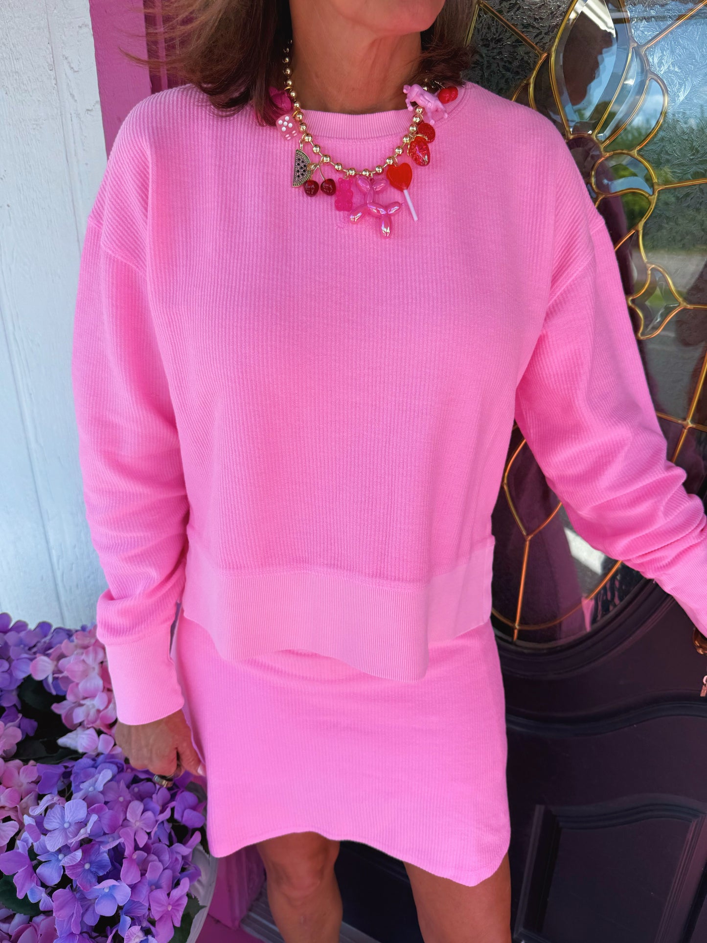 Neon Pink Corded Skort Set