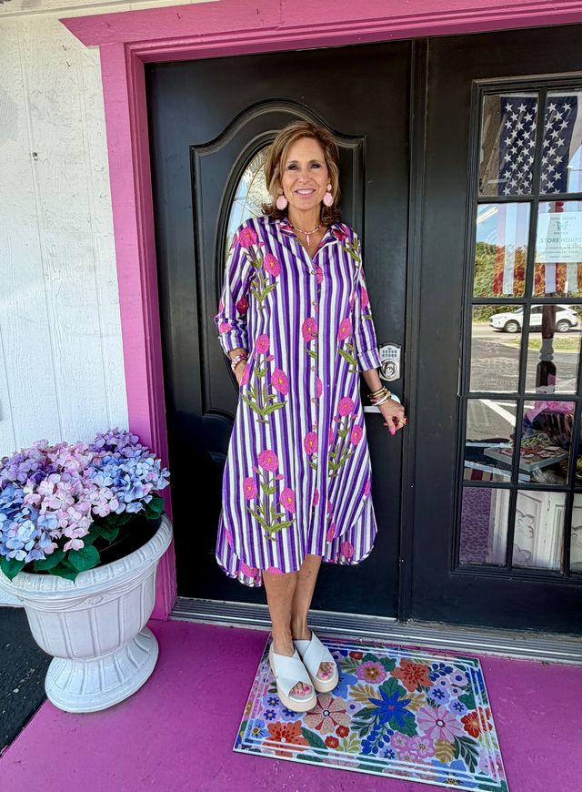Purple/Wht Stripe Shirt Dress