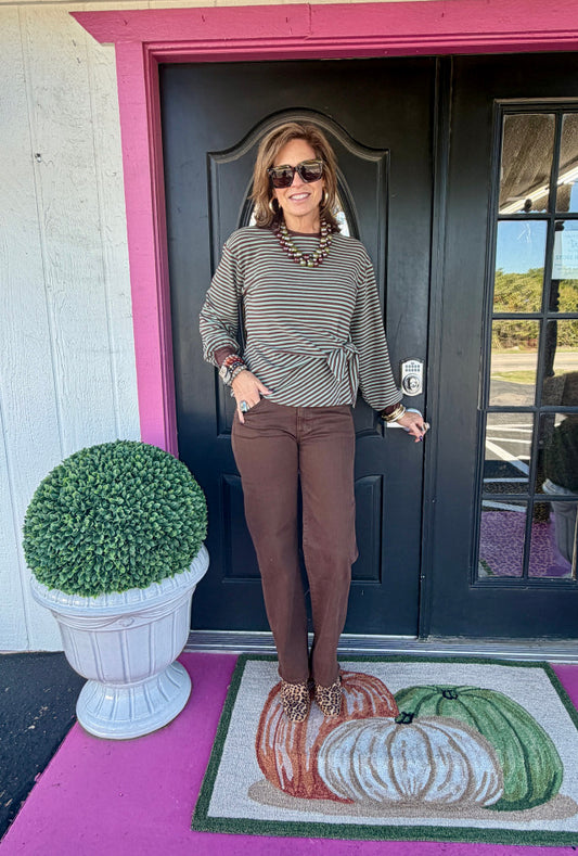 Mint/Brown Stripe Side Tie Top