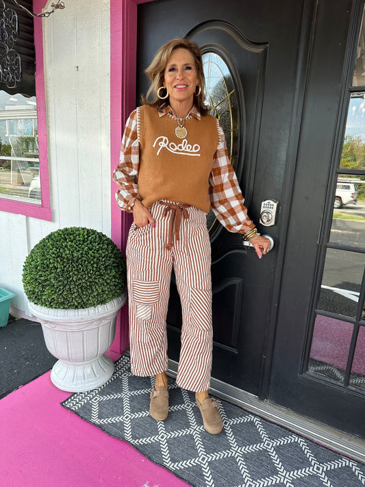Caramel Striped Barrel Pant