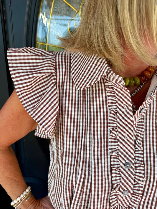 Brown Gingham Flutter Slv Mini