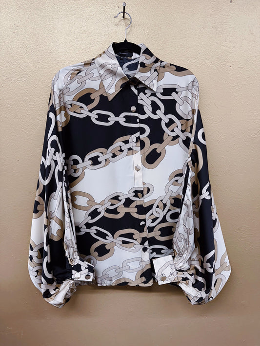 Ivory & Blk Chain Link Print Top