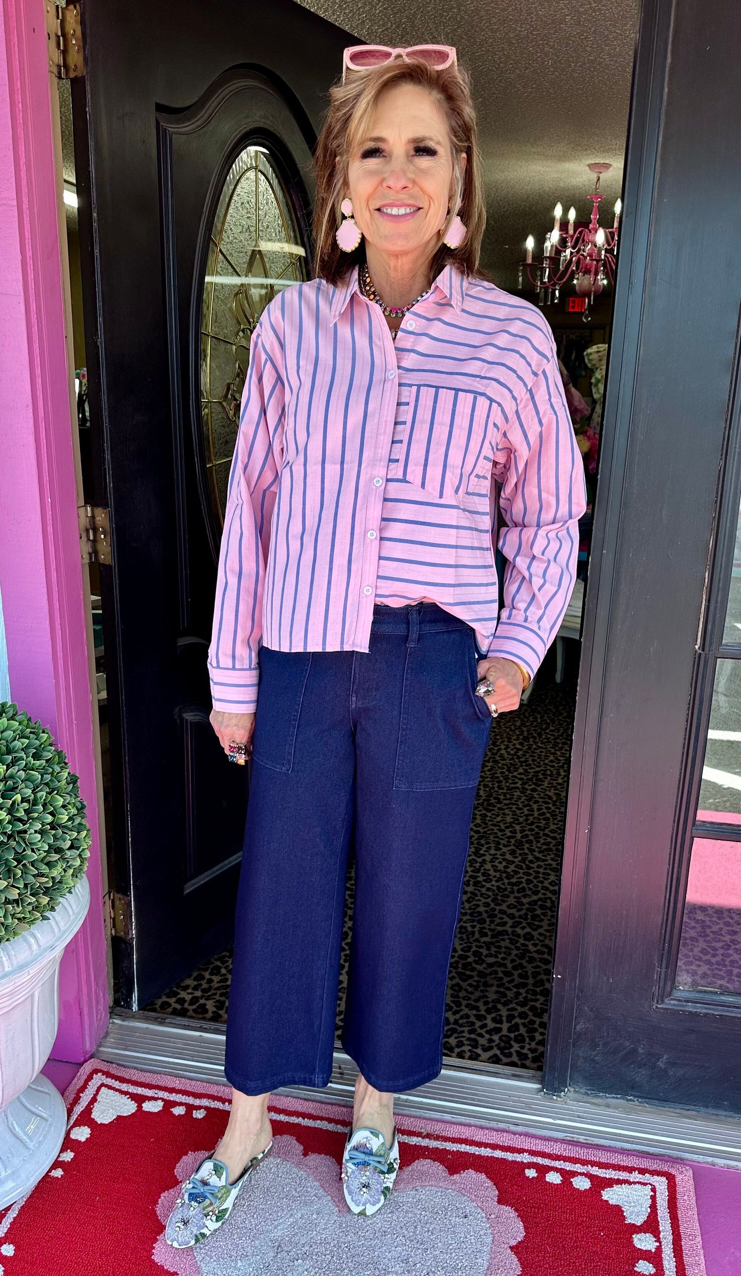 Pink Blue Stripe Button Down