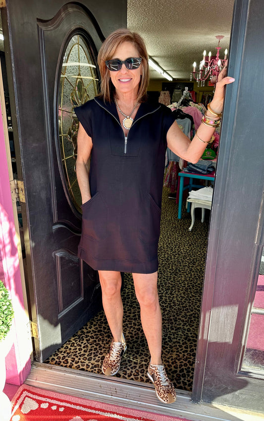 Black Scuba Half Zip Mini Dress