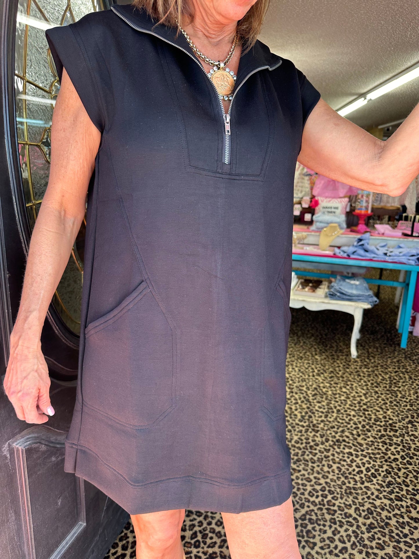 Black Scuba Half Zip Mini Dress