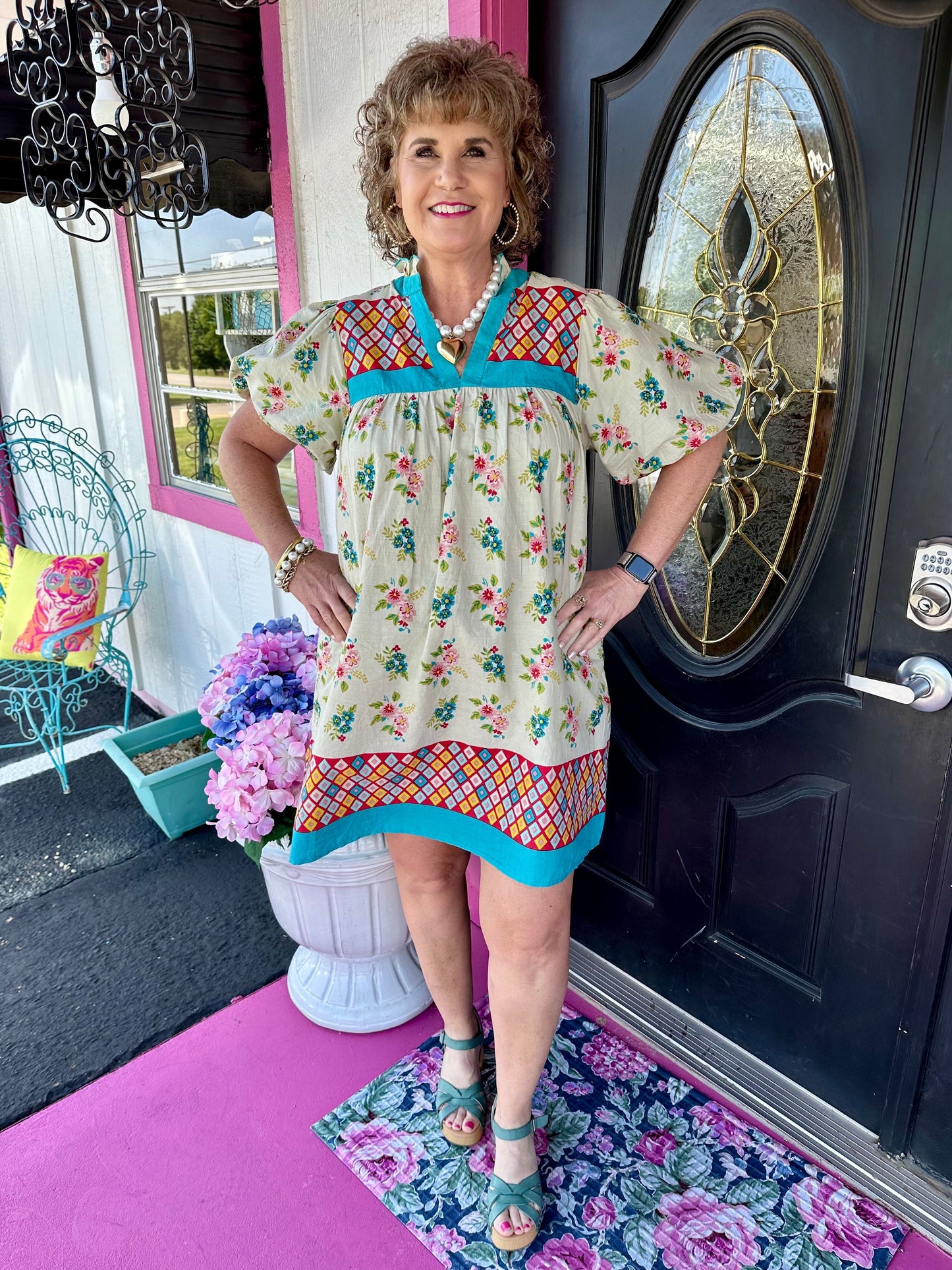 Puff Sleeve Floral V-Neck Dress