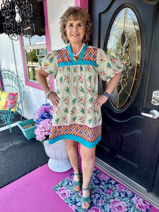 Puff Sleeve Floral V-Neck Dress