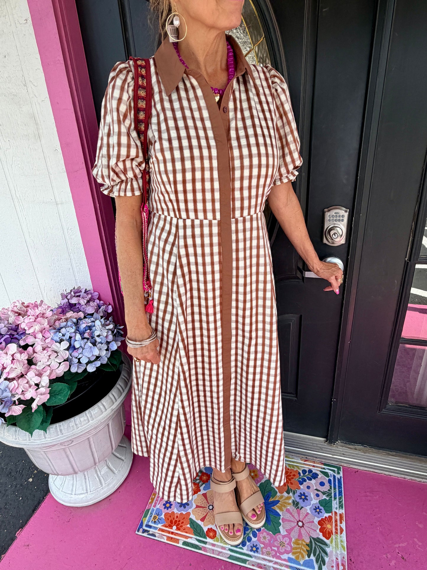Brown/White Checkered Dress