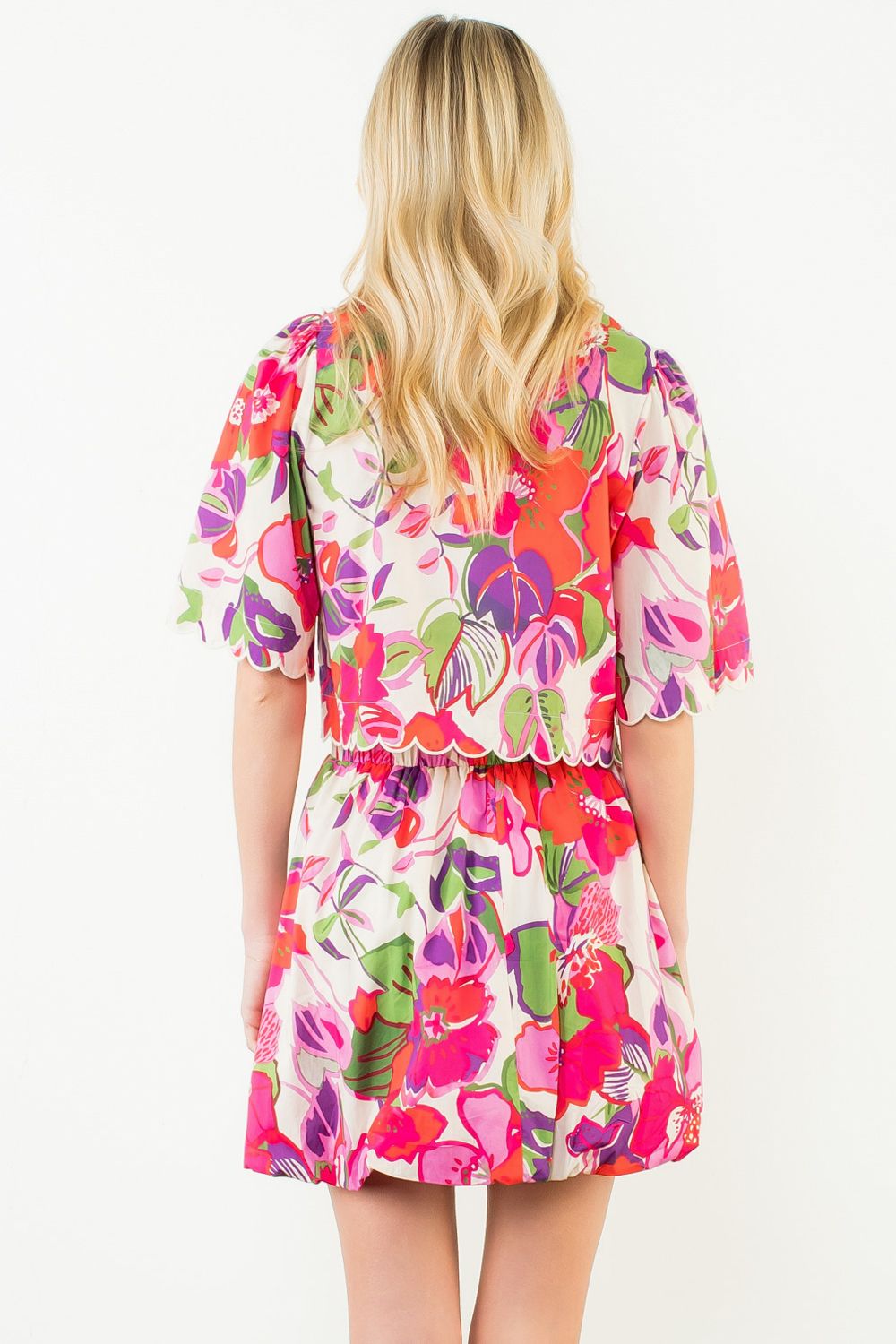 Pink SS Floral Tie Front Top