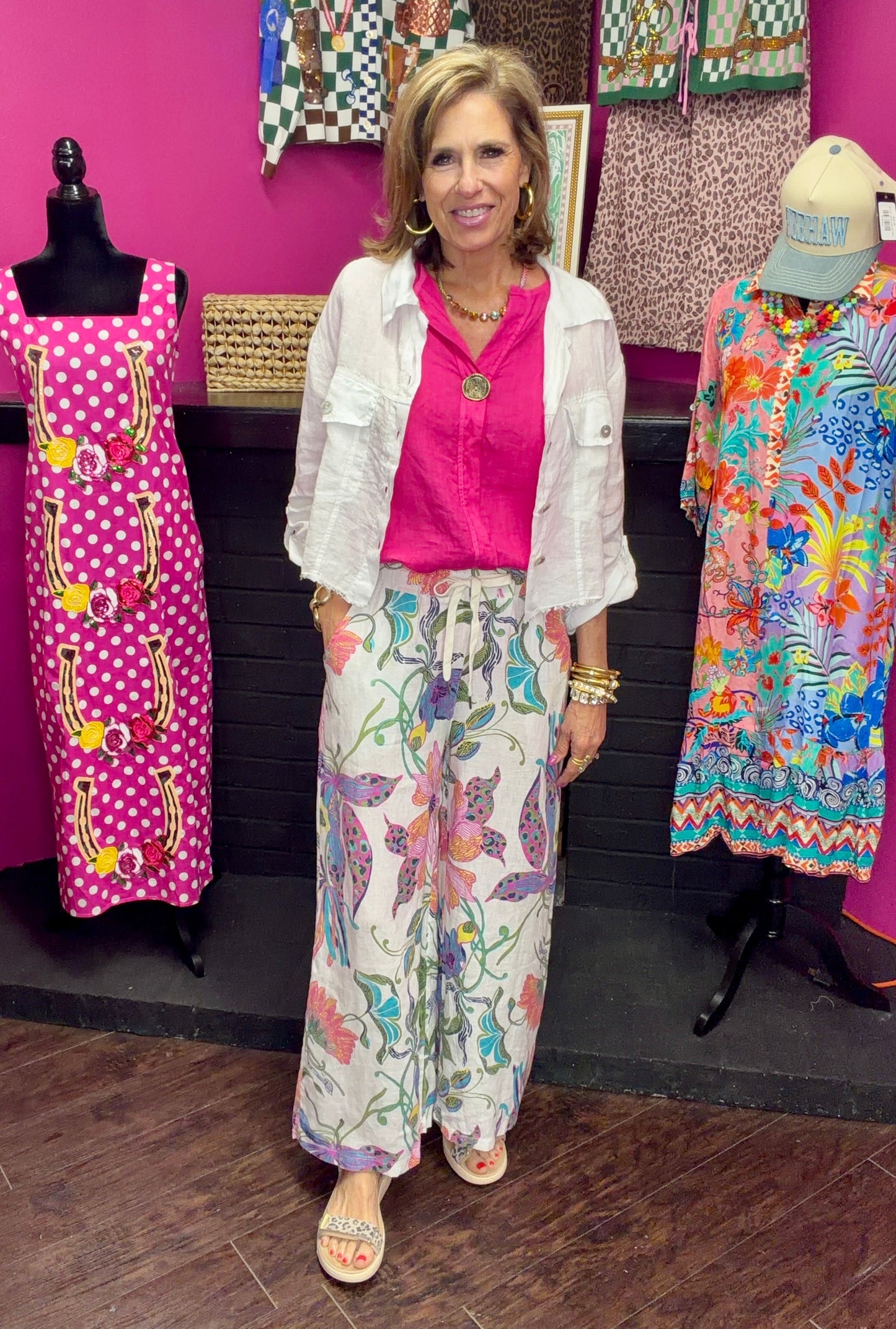 Fuchsia Linen One Button Top