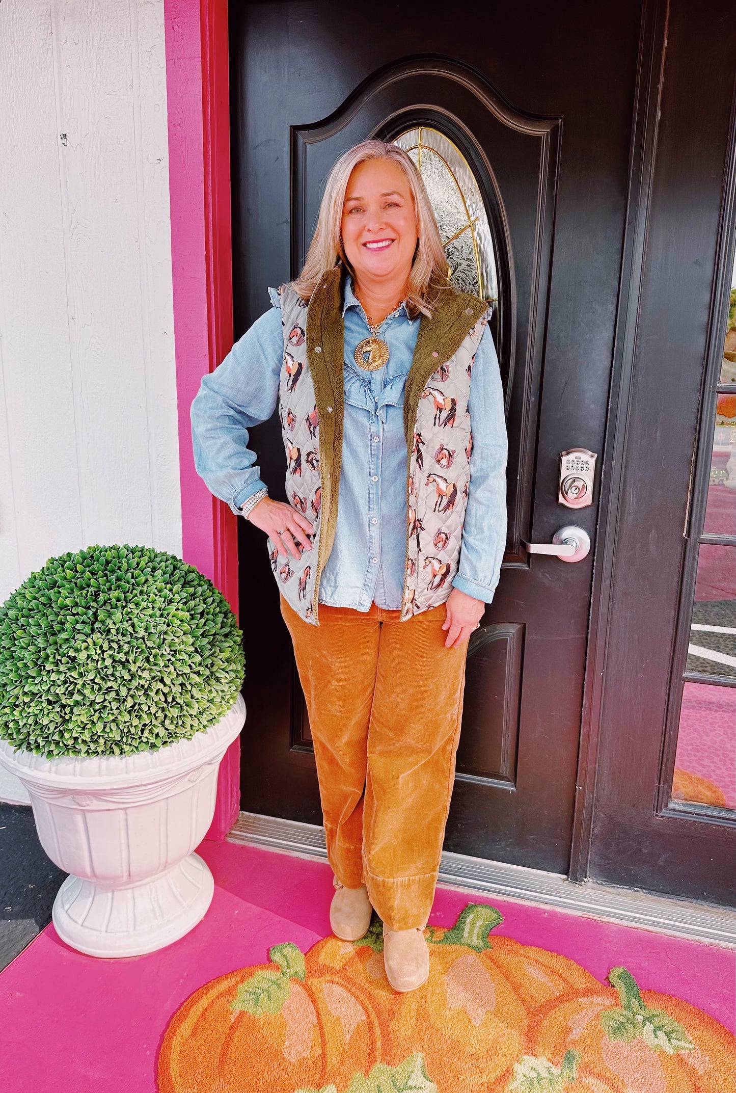 Denim Ruffle Button Down Top