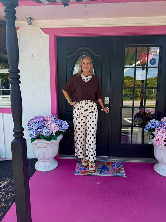 Cream and Brown Polka Dot Pants