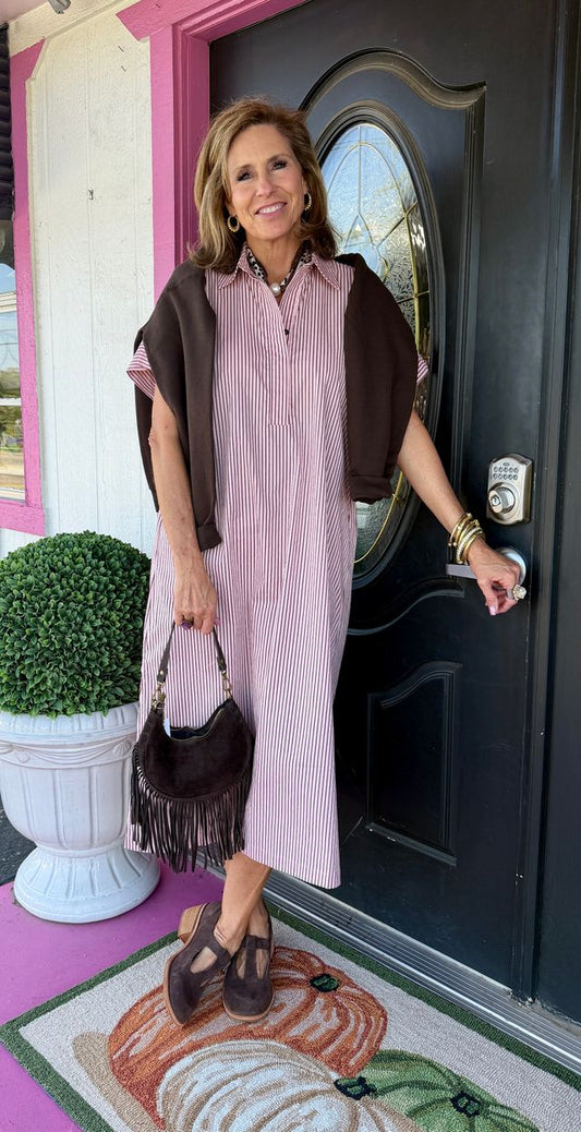 Pink/Brown Stripe SS Maxi