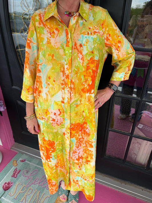 Orange Citron Collar Maxi Dress