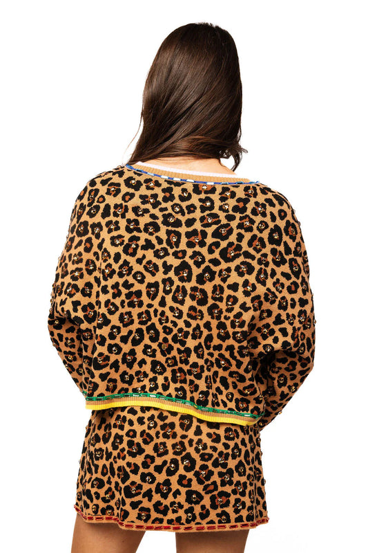 Leopard Tie Rhinestone Sweater