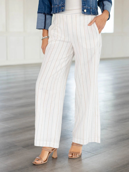 Cream Stripe Pull On Wide Leg Pant