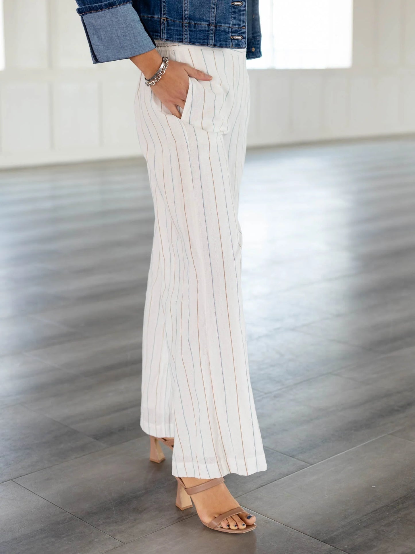 Cream Stripe Pull On Wide Leg Pant