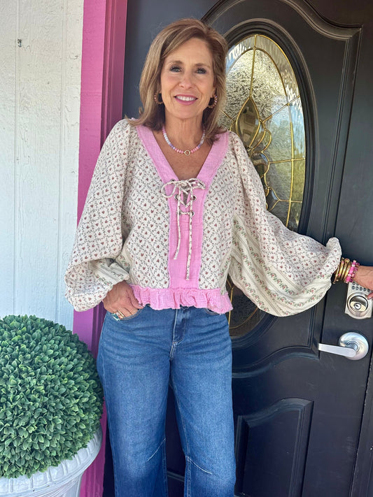 Pink Love Shack Tie Ruffle Top