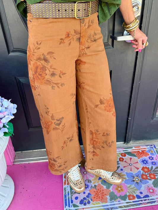 Mocha Washed Floral Pant