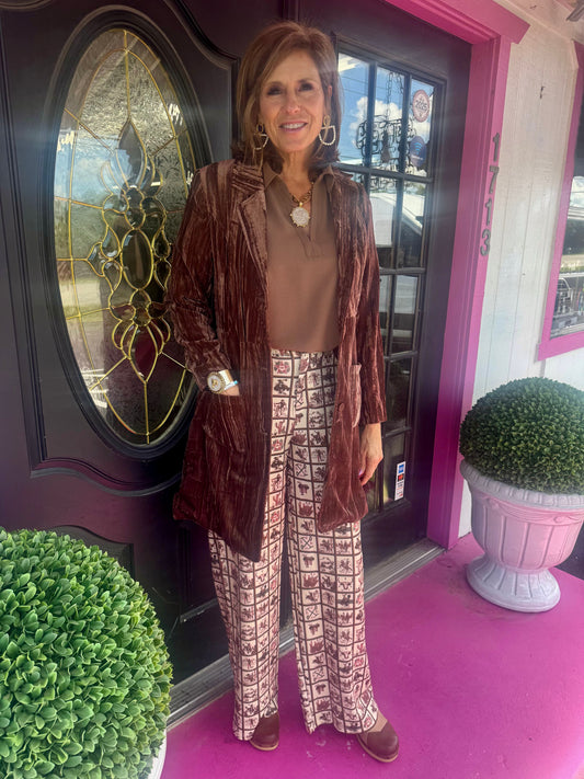 Latte Crushed Velvet 70's Coat
