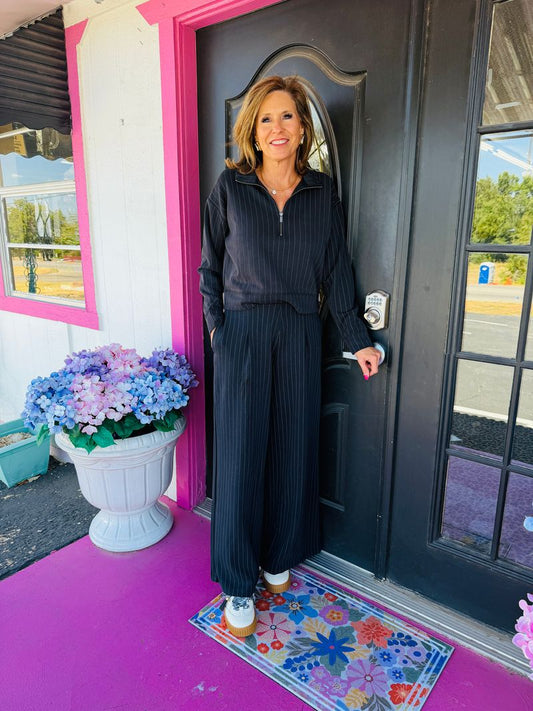 Black w/Grey Stripe Pant Set