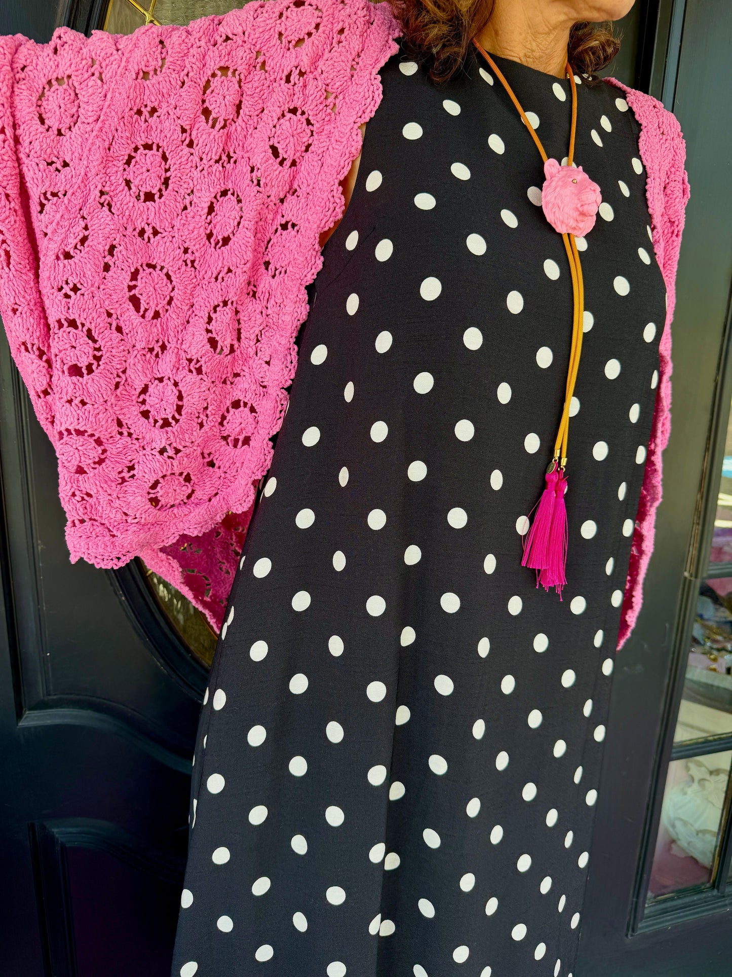 Pink Floral Crochet Shrug