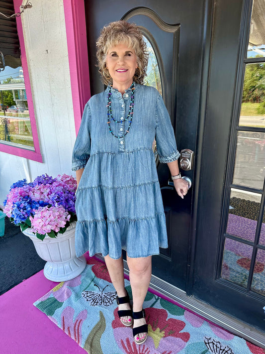 Indigo Denim Tiered Dress