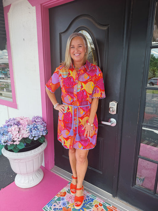 Red School of Fish Dress