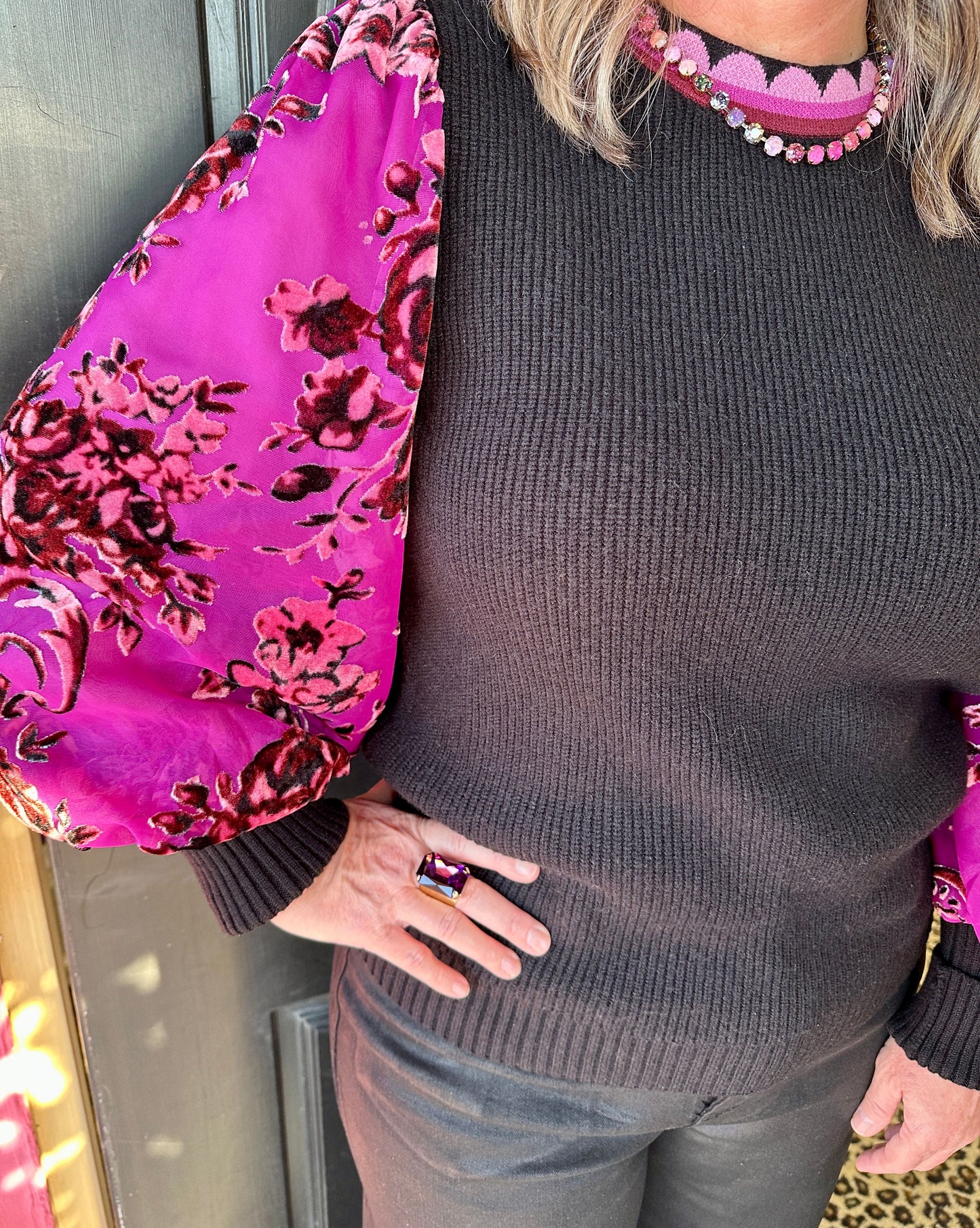 Black Purple Multi Floral Top