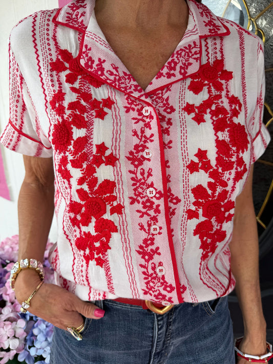 Rosita White Red Roses Top