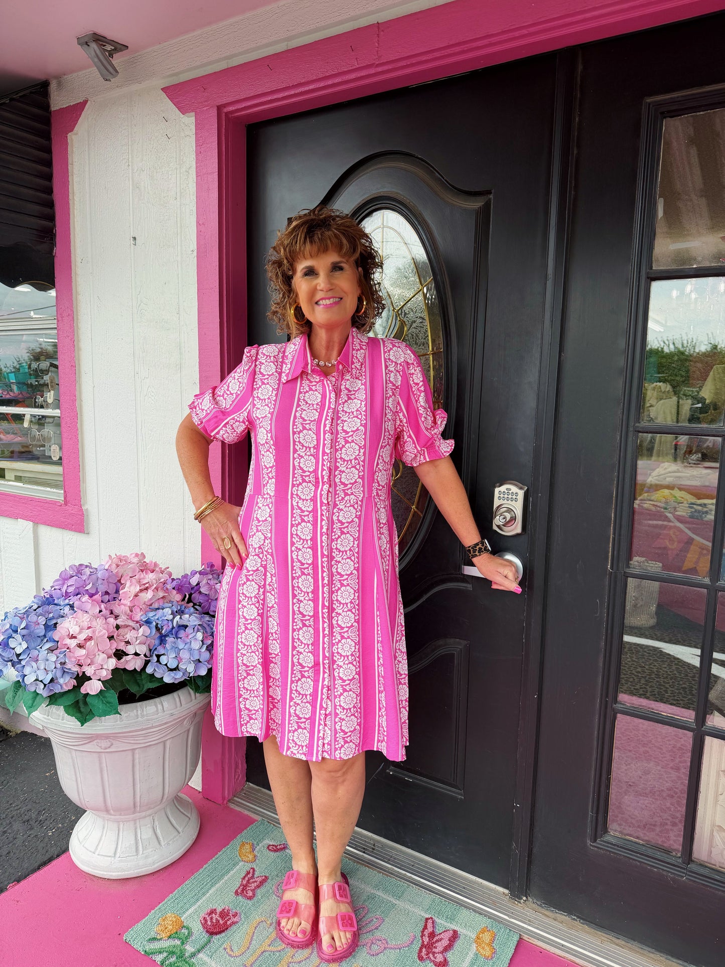 Hot Pink & Wht Collar Dress
