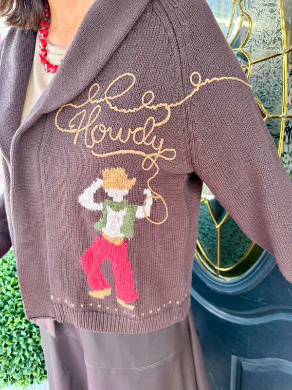 Brown Cowboy Shawl Collar Cardi