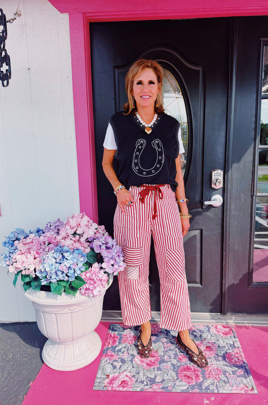 Raspberry Striped Drawstring Pant