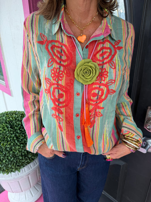 Multi Flame Stitch w/Emb Blouse