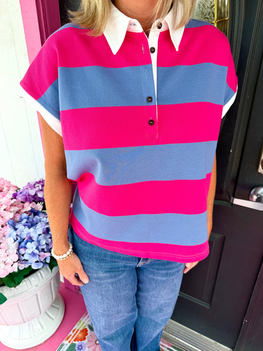 Fuchsia Striped Polo