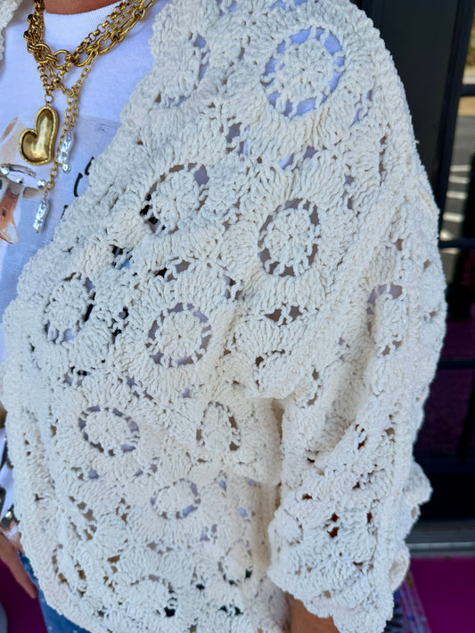 Cream Floral Crochet Shrug