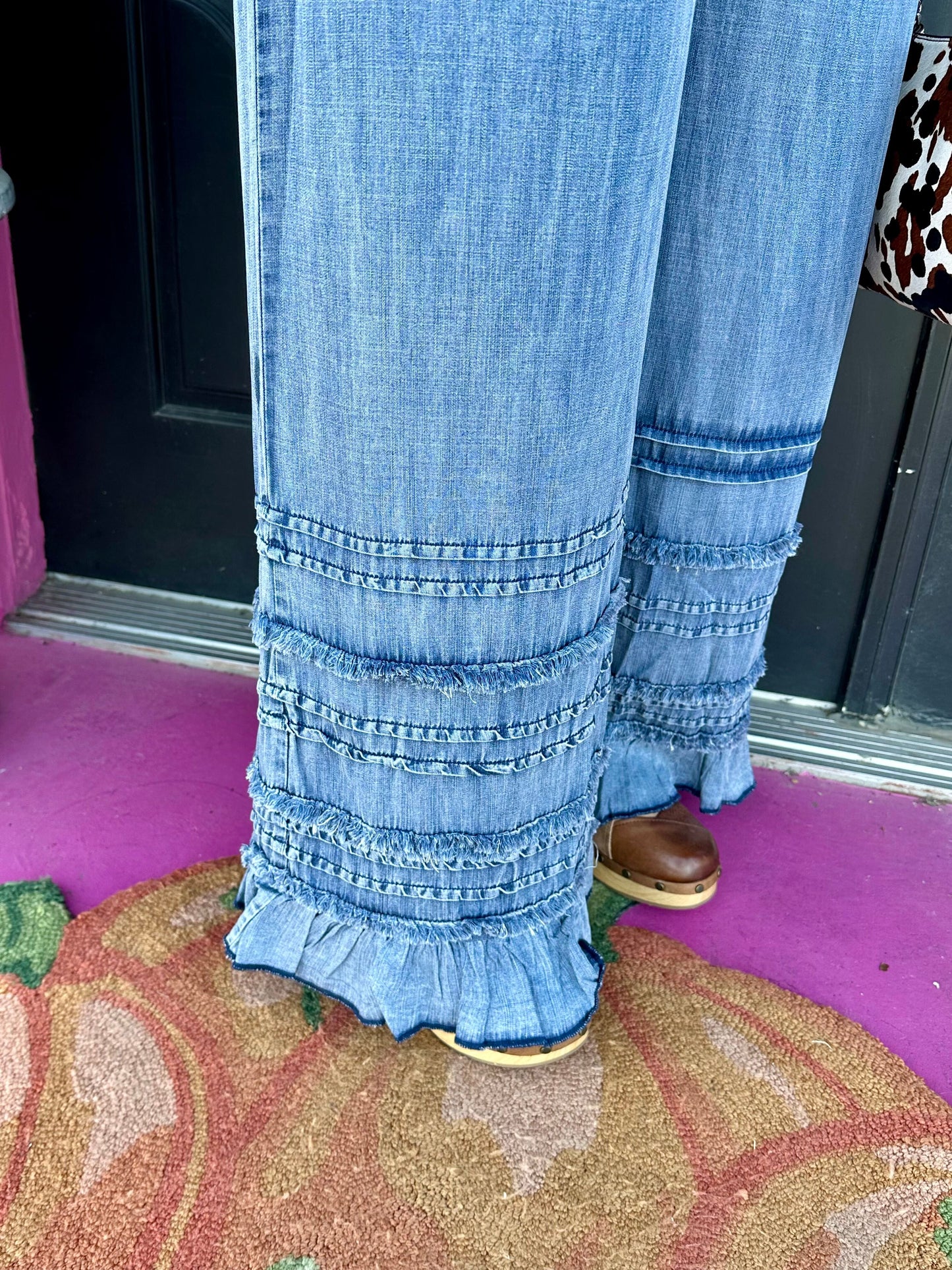 Chambray Ruffle Palazzo Pant Set