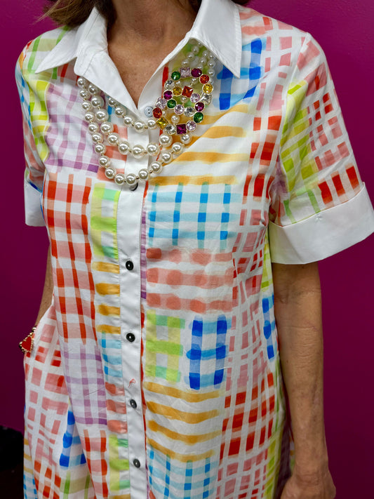 Multi Color SS Collar Midi Dress