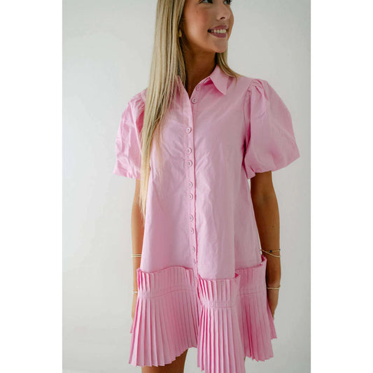 Pink Pleated Hem Mini Dress