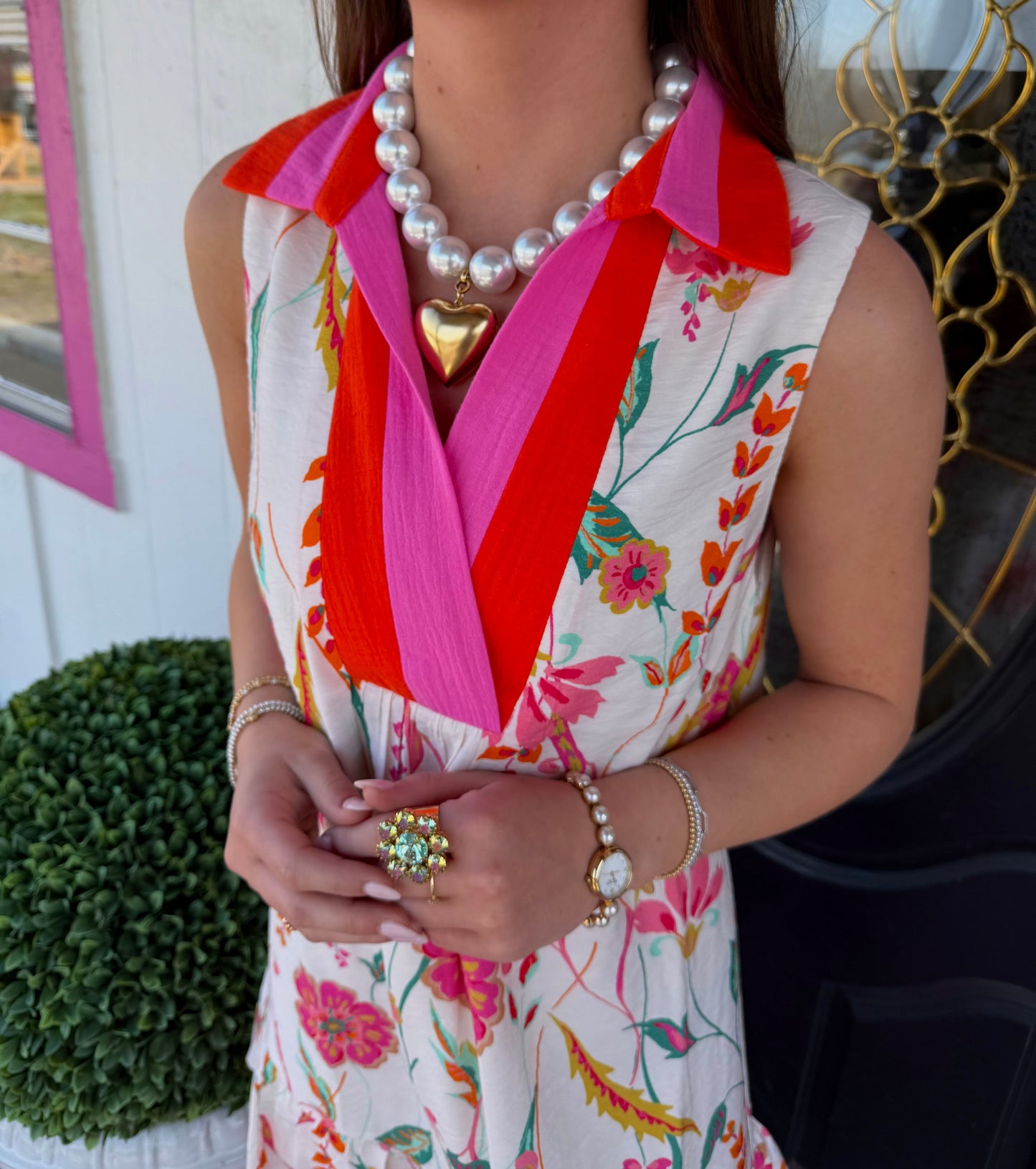 Cream Sleeveless Floral Dress