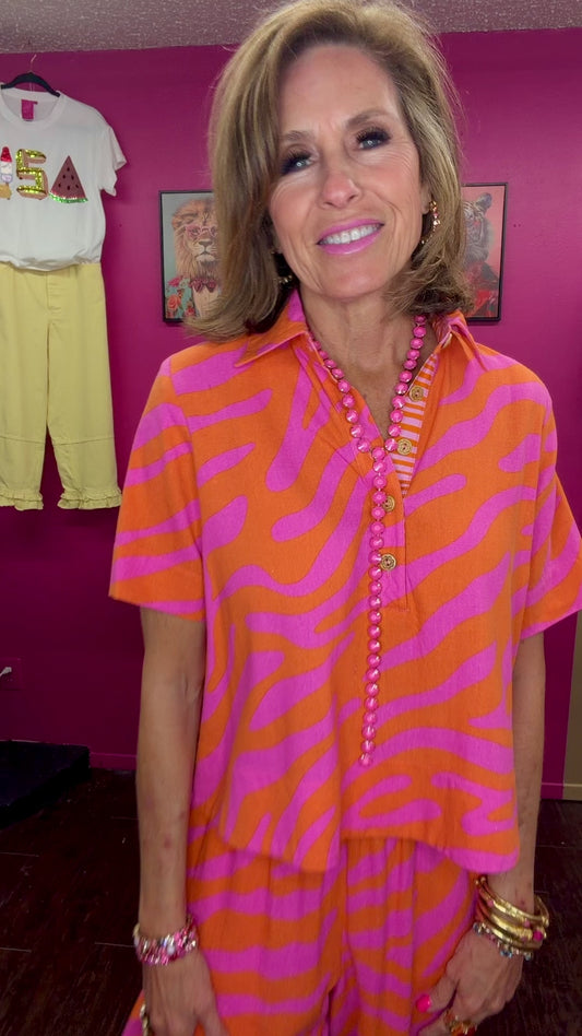 Tangerine SS Zebra Pant Set