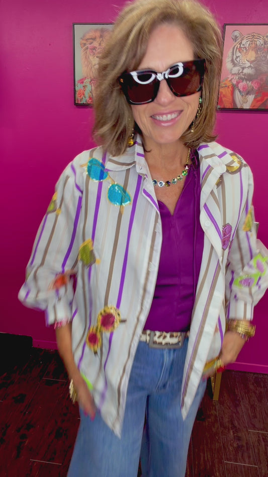 Multi Stripe Sunglasses Button Up