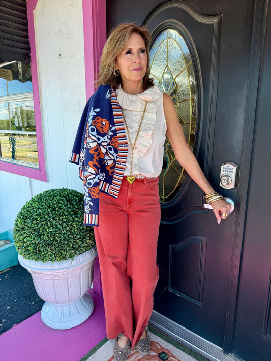 Ecru Sleeveless Ruffle Top